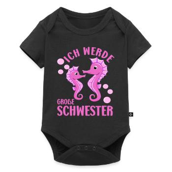 Bald Große Schwester Seepferdchen Geschwister - Baby Premium Kurzarmbody - Schwarz - Vorne