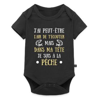 Dans ma tête pêche homme humour pêcheur cadeau - Body à manches courtes Premium Bébé - noir - Devant