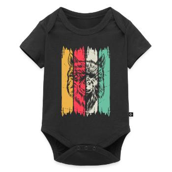 Llama Head Retro Llama Farmers - Vintage Llamas Ll - Baby Premium Kurzarmbody - Schwarz - Vorne