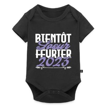 Annonce grossesse. bientôt Sœur Février 2023.soeur - Body à manches courtes Premium Bébé - noir - Devant