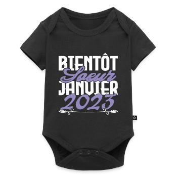 Annonce grossesse. bientôt Sœur Janvier 2023.soeur - Body à manches courtes Premium Bébé - noir - Devant