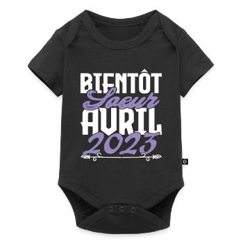 Annonce grossesse. bientôt Sœur Avril 2023.soeur - Body à manches courtes Premium Bébé - noir - Devant