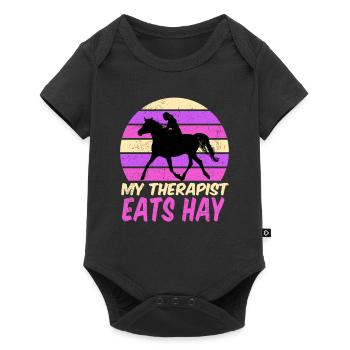 Équitation Mon thérapeute mange du foin - Body à manches courtes Premium Bébé - noir - Devant