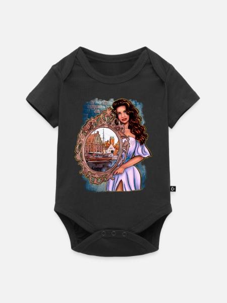 Wismar Illustration Frau mit Spiegel - Baby Premium Kurzarmbody - Schwarz