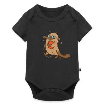 Ornithorynque rusé avec livre et lunettes - Body à manches courtes Premium Bébé - noir - Devant