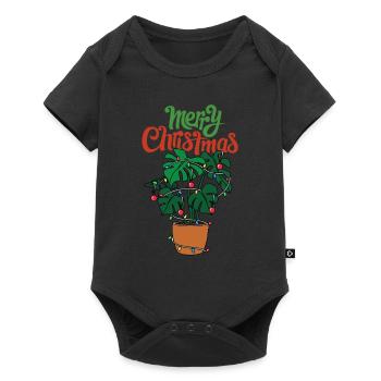 Christmas Monstera with lights Christmas tree - Baby Premium short-sleeve bodysuit - black - Front