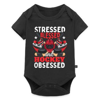 Gestresst Gesegnet und Hockey besessen - Baby Premium Kurzarmbody - Schwarz - Vorne