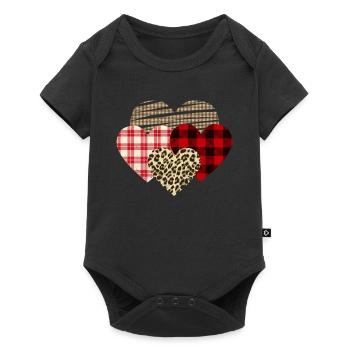 Herzen Leopard Plaid Büffel Herz Liebe Valentin - Baby Premium Kurzarmbody - Schwarz - Vorne