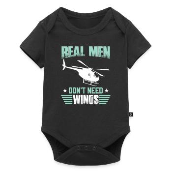 Echte Männer brauchen keine Flügel | Hubschrauber - Baby Premium Kurzarmbody - Schwarz - Vorne