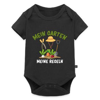 Mein Garten Meine Regeln Pflanzenmama - Baby Premium Kurzarmbody - Schwarz - Vorne