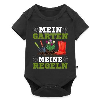 Hobbygärtner Gartenarbeit Mein Garten Meine - Baby Premium Kurzarmbody - Schwarz - Vorne