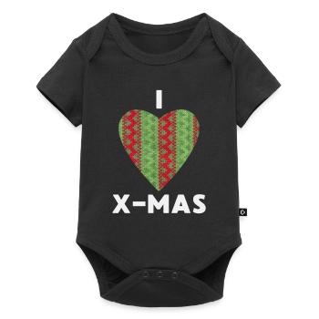 I Love X-Mas Weihnachten Gestricktes Herz - Baby Premium Kurzarmbody - Schwarz - Vorne