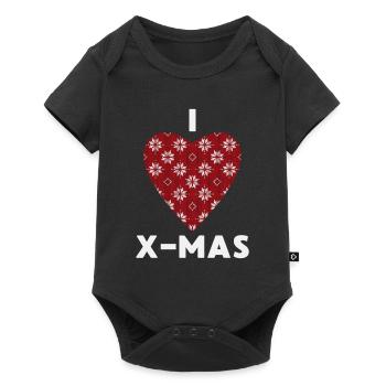 I Love X-Mas Weihnachten Gestricktes Herz - Baby Premium Kurzarmbody - Schwarz - Vorne