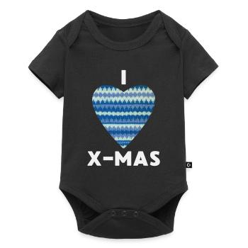 I Love X-Mas Weihnachten Gestricktes Herz - Baby Premium Kurzarmbody - Schwarz - Vorne