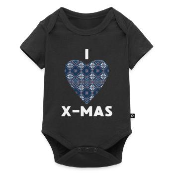 I Love X-Mas Weihnachten Gestricktes Herz - Baby Premium Kurzarmbody - Schwarz - Vorne