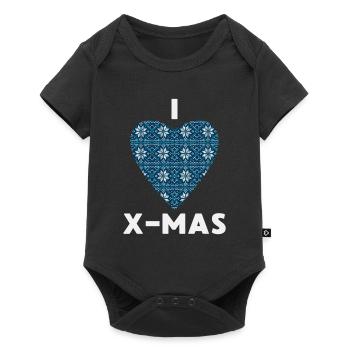 I Love X-Mas Weihnachten Gestricktes Herz - Baby Premium Kurzarmbody - Schwarz - Vorne