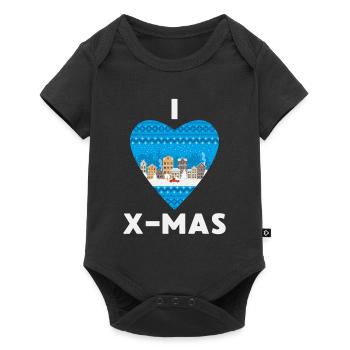 I Love X-Mas Weihnachten Gestricktes Herz - Baby Premium Kurzarmbody - Schwarz - Vorne