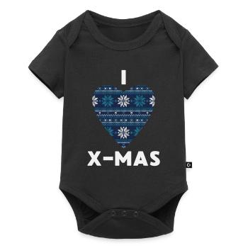 I Love X-Mas Weihnachten Gestricktes Herz - Baby Premium Kurzarmbody - Schwarz - Vorne