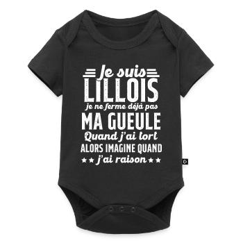 Lillois je ferme pas ma gueule cadeau Lille humour - Body à manches courtes Premium Bébé - noir - Devant