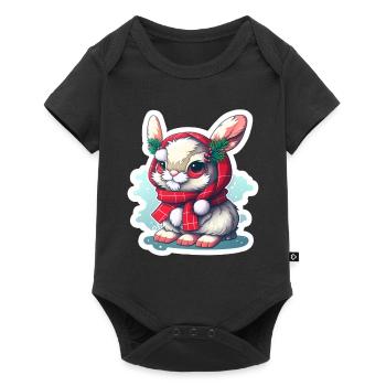 Lapin de Noël avec chapeau et foulard - Body à manches courtes Premium Bébé - noir - Devant