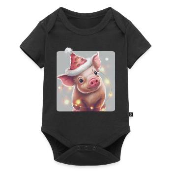 Ferkel mit Weihnachtsmütze - Baby Premium Kurzarmbody - Schwarz - Vorne