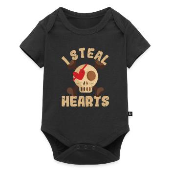 Crâne de pirate de la Saint-Valentin avec croisé - Body à manches courtes Premium Bébé - noir - Devant