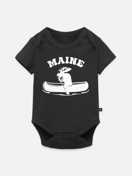 Maine, Paddelnder Elch - Baby Premium Kurzarmbody - Schwarz