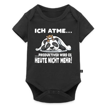 Schlafender Panda Mit Plüschtier Schlaf - Baby Premium Kurzarmbody - Schwarz - Vorne