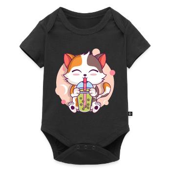 Anime Kawaii Cat Boissons Boba Thé à bulles - Body à manches courtes Premium Bébé - noir - Devant