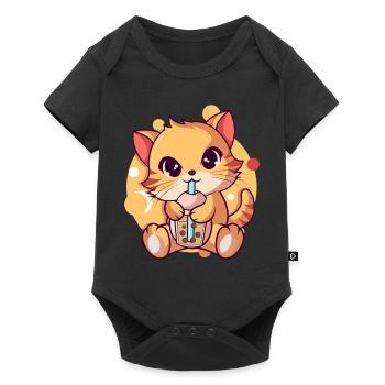 Anime Kawaii Cat Drinks Boba Tea bubble Tea - Baby Premium short-sleeve bodysuit - black - Front