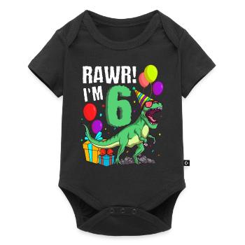 6th birthday I am 6 years T-Rex dinosaur - Baby Premium short-sleeve bodysuit - black - Front