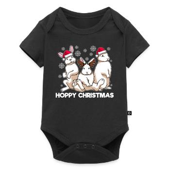 Hoppy Christmas Weiße Weihnachtsmann Kaninchen - Baby Premium Kurzarmbody - Schwarz - Vorne