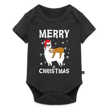 Joyeux Noël Alpaga et Paresseux - Body à manches courtes Premium Bébé - noir - Devant