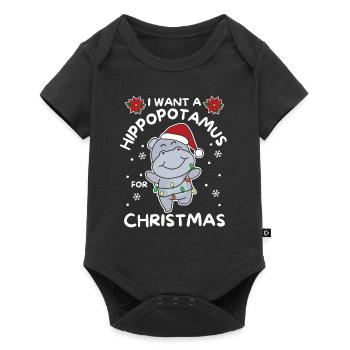 Ich will ein Flusspferd zu Weihnachten süße Hippos - Baby Premium Kurzarmbody - Schwarz - Vorne