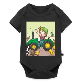 Green Tractor Birthday Anime Farm Animals - Baby Premium short-sleeve bodysuit - black - Front