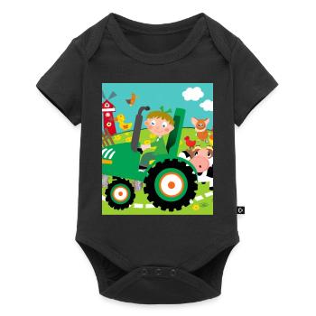 Green Tractor Birthday Farm Animals - Body à manches courtes Premium Bébé - noir - Devant