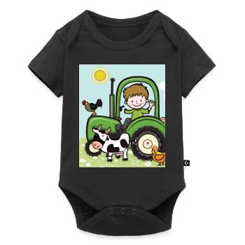 Tracteur vert anniversaire animaux de la ferme - Body à manches courtes Premium Bébé - noir - Devant