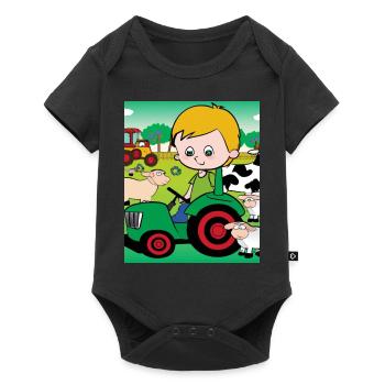 Green Tractor Birthday Farm Animals - Baby Premium short-sleeve bodysuit - black - Front