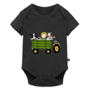 Green Tractor Birthday Farm Animals - Body à manches courtes Premium Bébé - noir - Devant