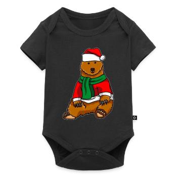 Ours brun en costume de Noël - Body à manches courtes Premium Bébé - noir - Devant