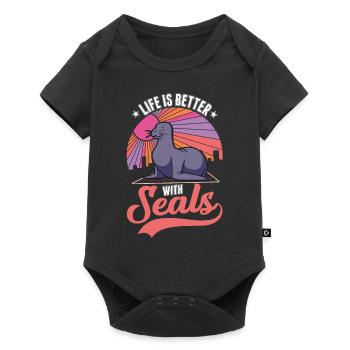 Life is better with a seal seal - Baby Premium short-sleeve bodysuit - black - Front