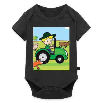 Tracteur vert anniversaire animaux de la ferme - Body à manches courtes Premium Bébé - noir - Devant