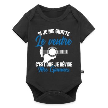 Si je me gratte le ventre humour guitariste - Body à manches courtes Premium Bébé - noir - Devant