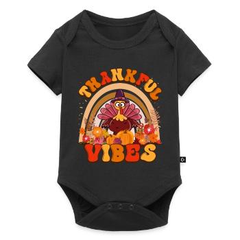 Thankful Vibes Thanksgiving Turkey Holiday Flowers - Baby Premium short-sleeve bodysuit - black - Front