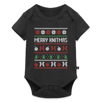 Stricken Nähen Hässlicher Weihnachtspullover Merry - Baby Premium Kurzarmbody - Schwarz - Vorne