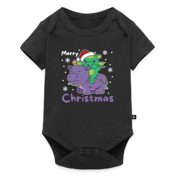 Christmas Hippo Dragon Merry Christmas Hippo - Baby Premium short-sleeve bodysuit - black - Front