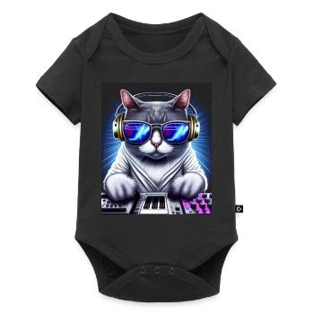Cat DJ with Headphones And Glasses on Synthetizer - Baby Premium short-sleeve bodysuit - black - Front
