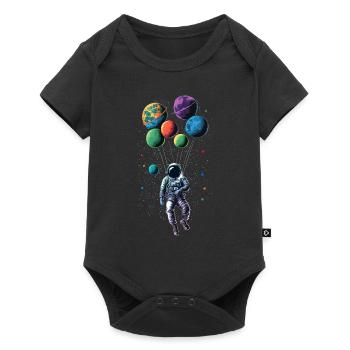 Astronaute volant dans l’espace sur des ballons - Body à manches courtes Premium Bébé - noir - Devant