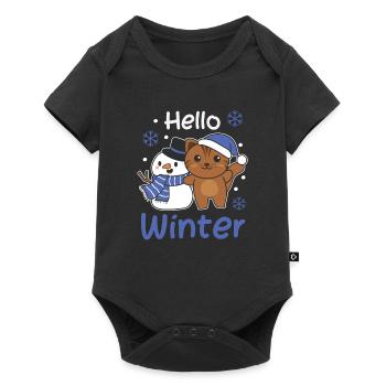 Cat Hello Winter Snowman Snow Christmas - Baby Premium short-sleeve bodysuit - black - Front
