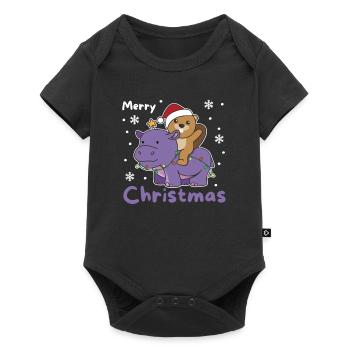 Noël Hippopotame Castor Joyeux Noël Hippopotame - Body à manches courtes Premium Bébé - noir - Devant
